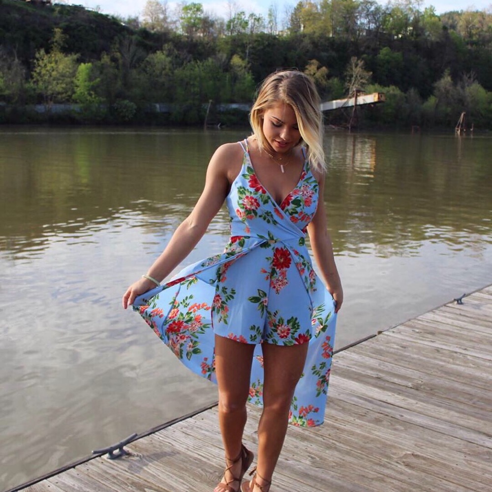 Floral Short Romper Maxi Dress
